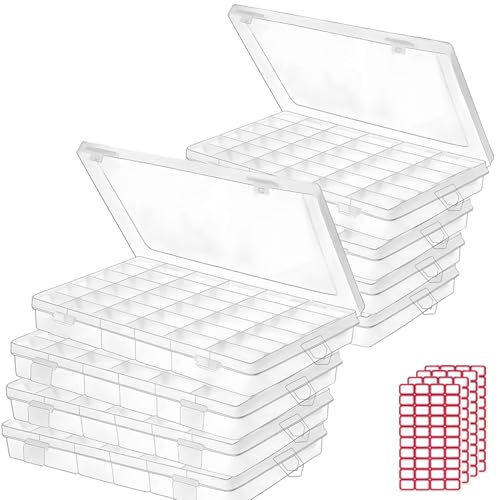 Budreu 8pack 36 Grids Plastic Clear Organizer Box bead Storage Containers with Adjustable Dividers for Craft Jewelry Fishing Tackles Parts Storage with 8 Sheets Label Stickers - color: 8