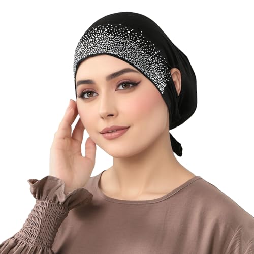 Hijab Undercaps Slouchy Beanies Cap Soft Hijab Caps Under Scarf for Women Muslim Jersey Inner Beain-Cap - color: Black