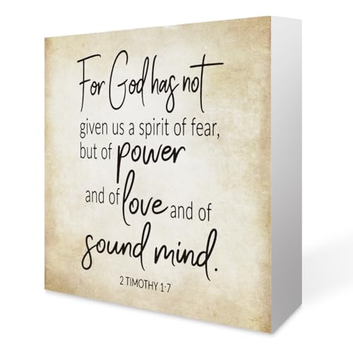 Inspirational Bible Verse For God Has Not Given Us A Spirit Of Fear Wooden Box Sign 2 Timothy 1:7 Rustic Scripture Wood Block Plaque Box Sign for Home Office Shelf Table Decoration, Christian Gifts - color: 2 Timothy 1:7