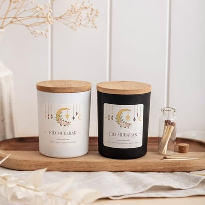 Eid Mubarak Scented Candle Gift | Islamic Celebration Candle with Gift Box and Mini Matches-White/Unscented - color: White