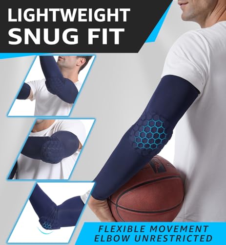 HiRui Elbow Pads for Teenagers Men Women, Elbow Brace Basketball Shooter Sleeves Arm Compression Sleeves - color: Navy Blue, size: Medium