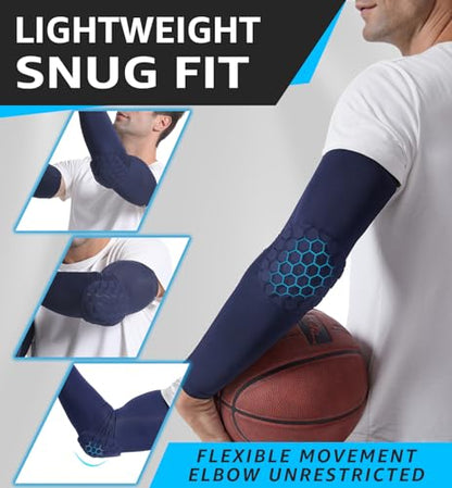 HiRui Elbow Pads for Teenagers Men Women, Elbow Brace Basketball Shooter Sleeves Arm Compression Sleeves - color: Navy Blue, size: Medium