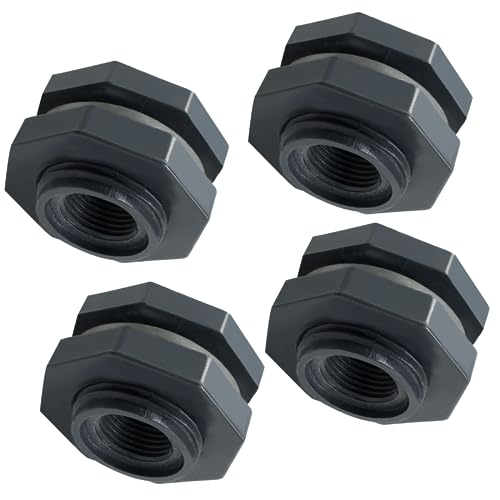 4pcs NPT1/2 PVC Bulkhead Fitting, 1/2 Inch | Plastic Water Tank Connector, Threaded Thru-Bulk Pipe Fittings, For Rain Barrels, Aquariums, Bucket, Hose Adapter - color: 4pcs, size: 1/2 Inch
