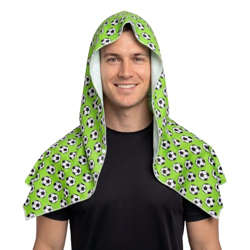 Cooling Hooded Towel for Soccer Fans & Outdoor Work, Green | Printed soccer cooling wrap, instant chill, light breathable washable, for game cheer, run, cycle & construction work - color: Green