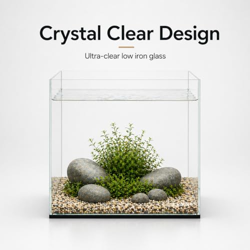 Aquatop High Clarity Low Iron Glass Cube Aquarium - Up to 11.3 Gallons - High-Grade German Silicone - Ideal for Salt and Freshwater Aquariums - size: 11.3 Gal