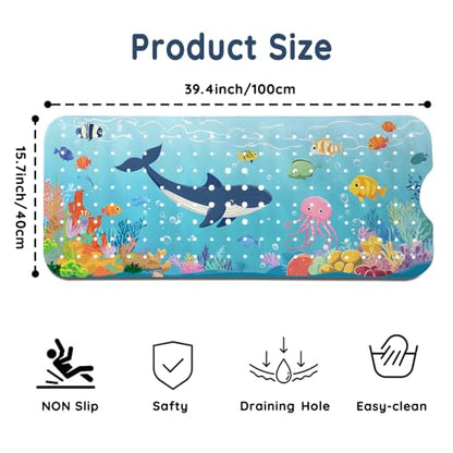 LNOND Bath Mat for Tub for Kids, Toddler Bathtub mat Non Slip, Sharks Fish Kids Bath Mats for Bathroom Non Slip with Drain Holes and Suction Cups,Machine Washable (40 X 16 Inch) - color: Sharks Fish