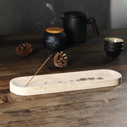 Koville Travertine Incense Holder, Incense Holder for Sticks, Long Incense Sticks Holder Ash Catcher for Meditation Yoga SPA, Natural Stone Incense Burner, Home Table Decor(Beige) - color: Standard-travertine