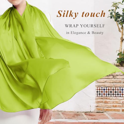 RIIQIICHY Women Shawls and Wraps for Evening Dresses Like Chiffon Silk Scarf Formal Silky Pashmina Shawls for Weddings - color: Green Scarf