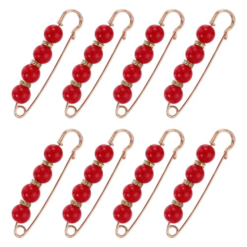 MECCANIXITY Pearl Brooch Pins Decorative Sweater Safety Pin Brooch - color: Bright Red, size: 2.95"