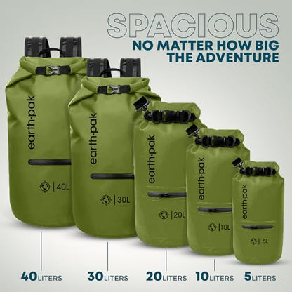 Earth Pak Waterproof Dry Bag with Zippered Pocket - Waterproof Dry Bag Backpack Keeps Gear Dry - color: Forest Green, size: 5L