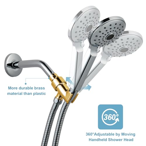 OFFO Shower Head Holder All Metal for Handheld Shower Head, Adjustable Shower Arm Mount with Solid Brass Pivot Ball, 1/2 in IPS Female Inlet and Male Outlet, Chrome - style: Chrome