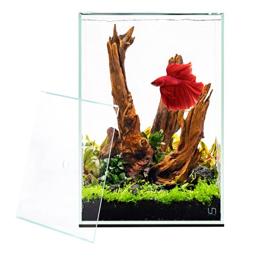 Ultum Nature Systems Prism Rimless Aquarium - Low Iron Glass, Cube With Mitered Lid, Tall Fish Tank, Multi-Purpose Vertical Nano Tank for Home & Office - UNS Prism, 25TM - size: 9.84 x 9.84 x 14.17 inches