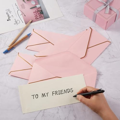 100 Pack #10 Business Envelopes with Gold Stickers, Pink - color: Pink