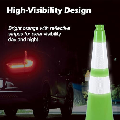 8 Pack 28 Inch Green PVC Traffic Cones Black Base Stable Flexible, Road Safety Construction Zone Crowd Control Safety Cones Outdoor Use (8, Green, 28 Inch) - color: Green, size: 28 Inch