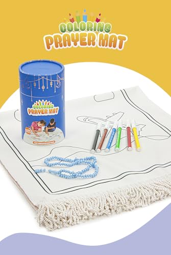 Ihvan Online Kids Prayer Mat - Washable Painted Prayer Rug, Soft Salah Travel Mat Carpet, Perfect Islamic Gift, Blue - color: Blue