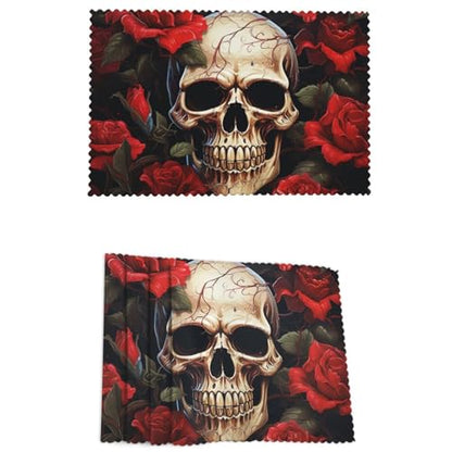 Placemats Set of 4 Heat Resistant Skull Rose-Red Place mat for Dining Table Non-Slip Table Mats Desktop Protection Pad Washable Place Mats for Kitchen Dining Outdoor - color: Skull Rose-red