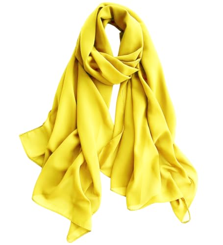 Harewom Long Sheer Chiffon Hijab Scarf for Women, Lightweight Shawl Wrap - color: Bright Yellow