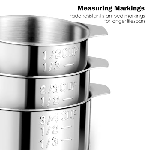 Measuring Cups Set, 7PCS Stainless Steel Engraved Markings Kitchen | 304 food-grade steel, dual-scale markings, one-piece construction, nesting storage, dishwasher safe, dry & liquid ingredients - size: 7PCS
