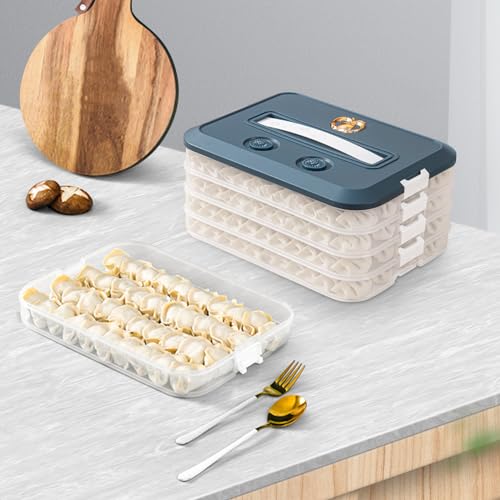 Food Storage Containers with Lids, Plastic Cookie Storage Containers Airtight, 4-Layer Stackable Food Containers Dumpling Storage Box, Blue - color: Blue