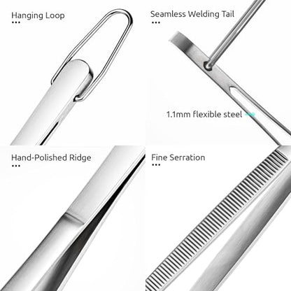 U-Taste Kitchen Cooking Tweezers 18/8 Stainless Steel, 8+10+12"/Pointed Tip | Food-Grade Metal Food Tongs Set, Seamless-Welding, Long Professional Chef Tweezer for Plating Serving Grilling Frying Feeding - size: 8in+10in+12in (pointed tip)