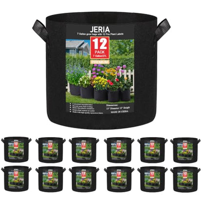 12-Pack 7 Gallon Grow Bags, 300G Thickened Nonwoven Garden Pots,Heavy Duty Fabric Pots with Reinforced Handles - size: 7 Gallons