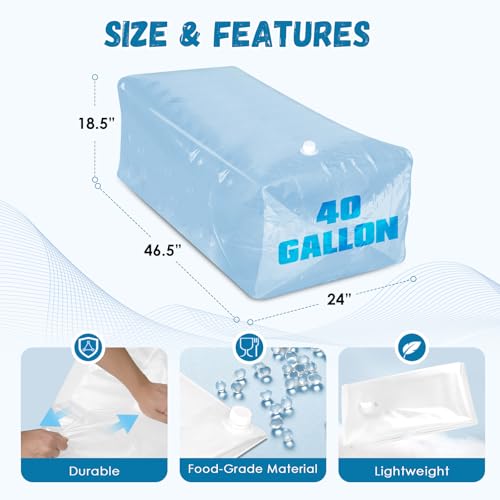 Buzzlett 3 Pcs 40 Gallon Water Storage Bladder, Foldable and Resuable | Heavy Duty Food-Grade Plastic Bag, BPA-Free, Ideal for Emergency Water Bank, Camping, Gardening & Agricultural Irrigation