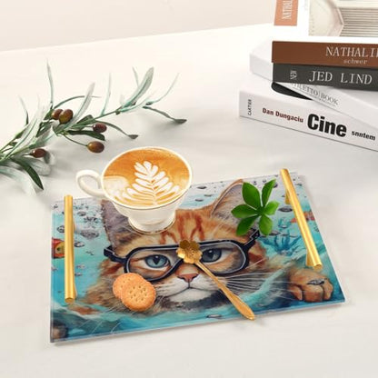 Cat Fish Vanity Tray,Bathroom Tray,Jewelry Storage Dresser Tray Kitchen Sink Toilet Tank Tray Organizer for Candle Plant Perfume Shampoo Towel Home Decor 7.87 * 11.81in 2011087