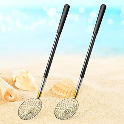 Lounsweer 2 Pcs Beach Sand Sifter Sand Scoop Shell Scooper for Beachcombing Picking up Shells Rock Hunting Extra Long 16.54'' — 58.27'' Adjustable Handle Multifunction Shell Sifter