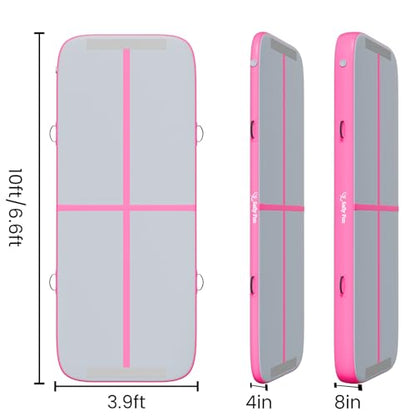 Inflatable Gymnastics Mat 6.6ft/10ft Air Tumble Track Training Mat 4/8 inches Thick Tumbling mat with Electric Pump for Home Use/Tumble/Gym/Training/Cheerleading/Water/Yoga - color: Pink, size: 10ft*3.9ft*4in