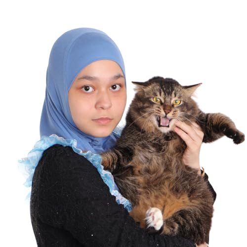 MuLanLegend Cotton Lace Hijab | Princess Nur | Girls Kids Instant Slip-on Scarf Sarong | Ligthweight and Comfortable - color: Jeans Blue