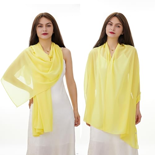 YOUR SMILE for Women Lightweight Breathable Solid Color Soft Chiffon Long Fashion Scarves Sun-proof Shawls Wrap - color: Yellow