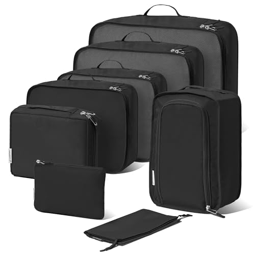 (Not Made In China) 8 Piece Packing Cube Set, Luggage Organizer Bags for Suitcases, Travel Bags, Space Saving Clothes Organizers for Carry On and Checked Luggage - color: Black