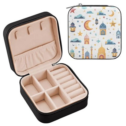 Travel Jewelry Case Islamic Background Traditional Lantern Star and House Portable PU Leather Jewelry Storage Organizer