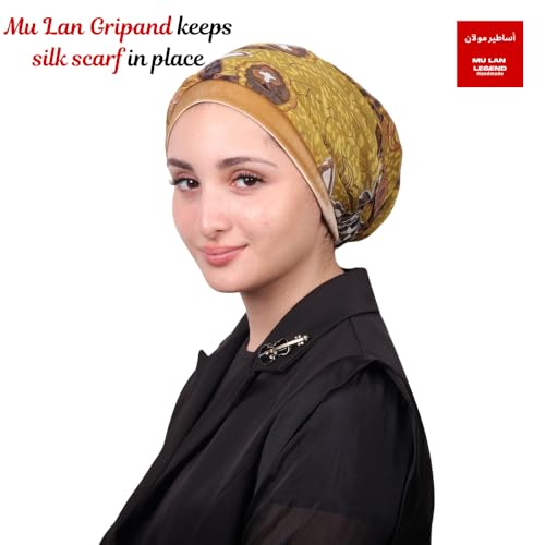 Mu Lan Gripband | Non-Slip Headband | Anti-Slip Velvet Under Scarf Hijab | Double Grip Hair Shawl Turban Hat Wig (Beige Gold) - color: Beige Gold