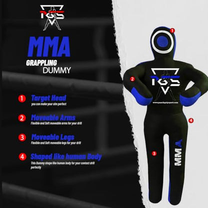 MMA Grappling Dummy Brazilian JIU Jitsu BJJ Punching Bag for Self Defense Wrestling Judo Karate Boxing Throwing Submission Standing Position - UNFILLED - color: Black Blue, size: 6FT / 70"