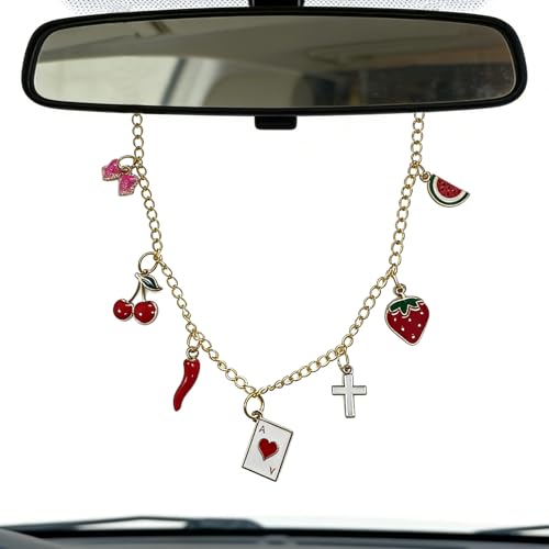 Car Rearview Mirror Charm Gold Hanging Cross Bow Cherry Ornament - color: Summer Fruits