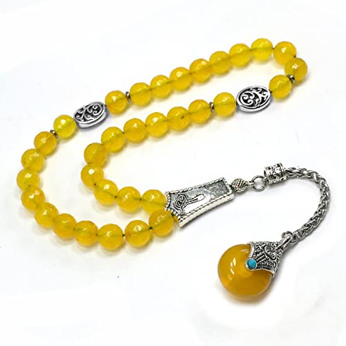 Prestige Series - 2 - Worry Beads (33 Natural Malaysian Yellow Jade Stone Beads - 8mm) - color: Natural Malaysian Yellow Jade Stone -8 mm 33 beads-