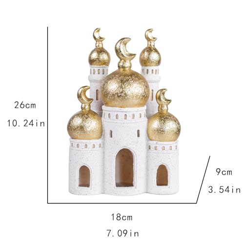 Hebdids，Mubarak Decorative ，White and Gold, 10.24 x 7.09 x 3.54 inches, Modern Style, Resin Material ， Mosque Castle Sculpture - size: 7.09*3.54*10.24in