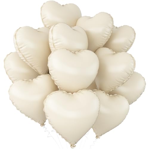 Cream White Heart Balloons, 12Pcs 18Inch Heart Shaped Balloons - color: Cream White