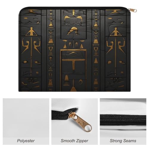 Egyptian Hieroglyphic Makeup Bag for Women, Cosmetic Pouch Travel Toiletry Organizer Bag 8.9"x6.5" Polyester - color: Egyptian Hieroglyphic