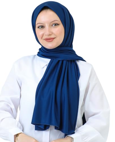 Prien Hijab For Women Muslim Lightweight Scarf Head Scarves For Girls Islamic Long Headscarf Chiffon Shawl Prayer Set Ramadan - color: Navy Blue