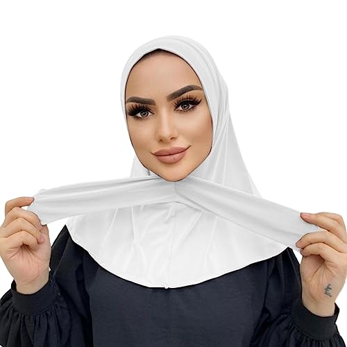 AIBEARTY Women Fashion Instant Muslim Turban Hijab with Snap Fastener Breathable Headscarf Bonnet Cap Turban Hat Shawl - color: Modal White-3 Buttons