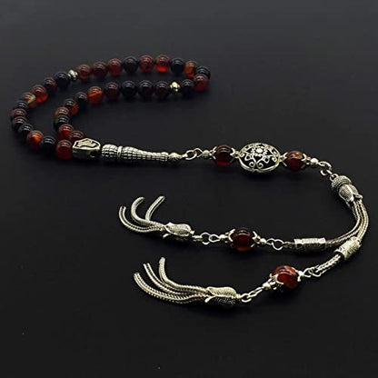 Design - New Long & Stylist Tassels Worry Beads - Prayer Beads (8 mm-33 Beads) Tesbih-Tasbih-Tasbeeh-Misbaha-Subha-Sebha-Sibha-Rosary (Miracle Agate - Twin Tassel) - color: Miracle Agate - Twin Tassel