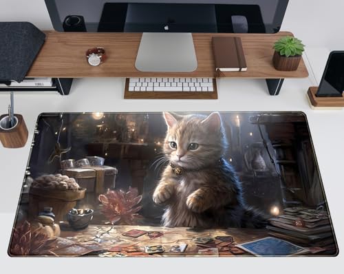 Lotus Cat XL Extended Large Gaming Mouse Pad - Black Magic Mystical Zone Gaming Desk Mat - Computer Laptop Keyboard and Mouse Mat Desktop Protector - 31.5 x 15.8 in - color: Witch Cat