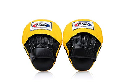 Fairtex FMV9 Contoured Focus Mitts |Striking Accuracy & Protection for Boxing, Muay Thai, Kickboxing |Ergonomic Design, Soft Padding, Secure Fit Leather - color: Black/Yellow