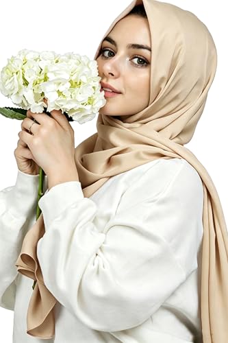 Lina & Lily Luxury Satin Hijab Head Scarf Shawl Wrap for Muslim Women Extra Long - color: Beige