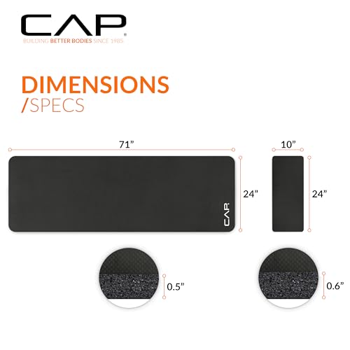 CAP Barbell 1/2-Inch High Density Exercise Yoga Mat with Strap | Multiple Options - color: Black, style: Yoga Mat w/Knee Pad