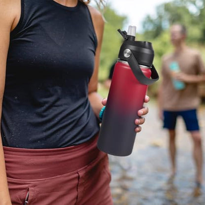 Fijinhom 18oz Insulated Stainless Steel Water Bottle, Wide Mouth Double Wall Vacuum, Silicone Straw, Sweat & Leak Proof, BPA Free Insulated Water Flask for Travel, Keep Cold 24h Hot 12h, Red - color: Red, size: 18 Ounces