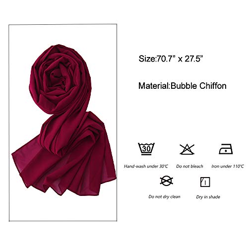 Yeieeo Chiffon Head Wraps for Women - Solid Color Fashion Bubble Chiffon Scarf Hijab - color: Maroon