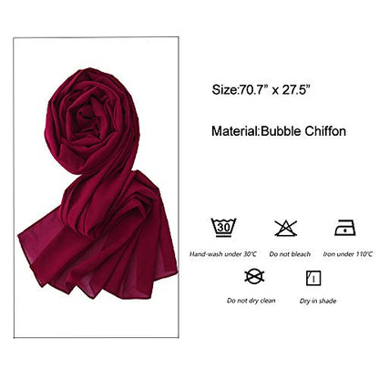 Yeieeo Chiffon Head Wraps for Women - Solid Color Fashion Bubble Chiffon Scarf Hijab - color: Maroon